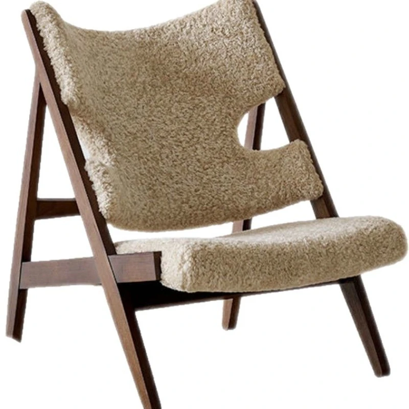 Knitted lounge chair, French retro medieval solid wood sofa chair, cream wind lamb wool single sofa chair