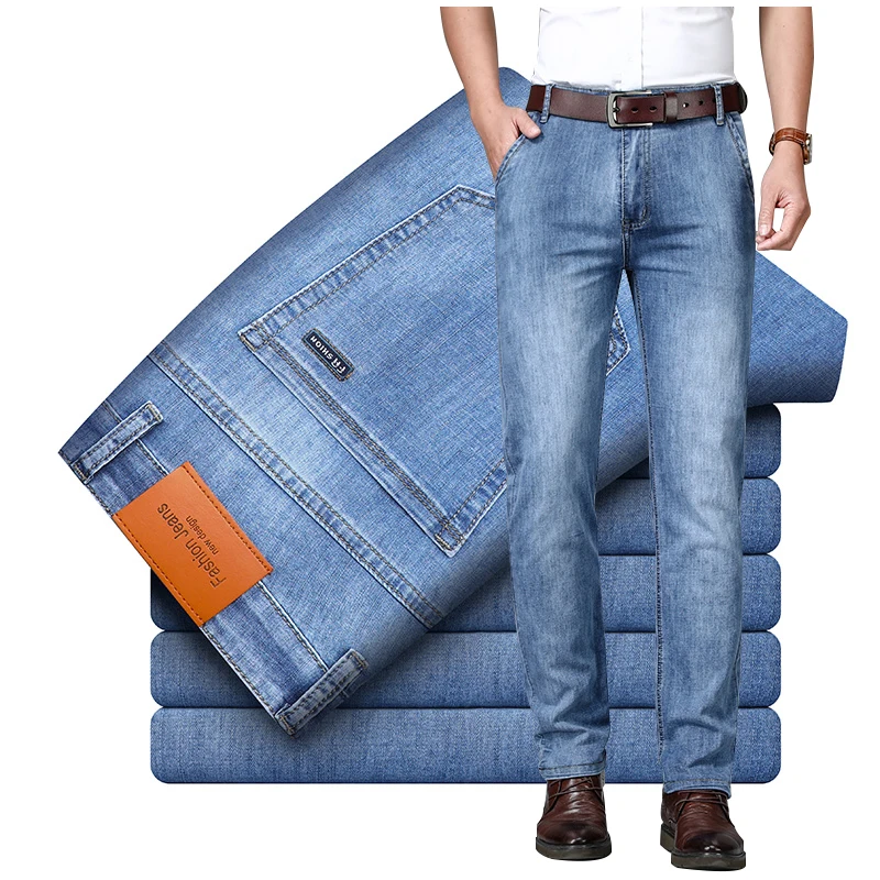 

2024 New Mens Brand Jeans Fashion Men Casual Slim Fit Straight Stretch Feet Jeans Men Blue Hot Sell Male Trousers