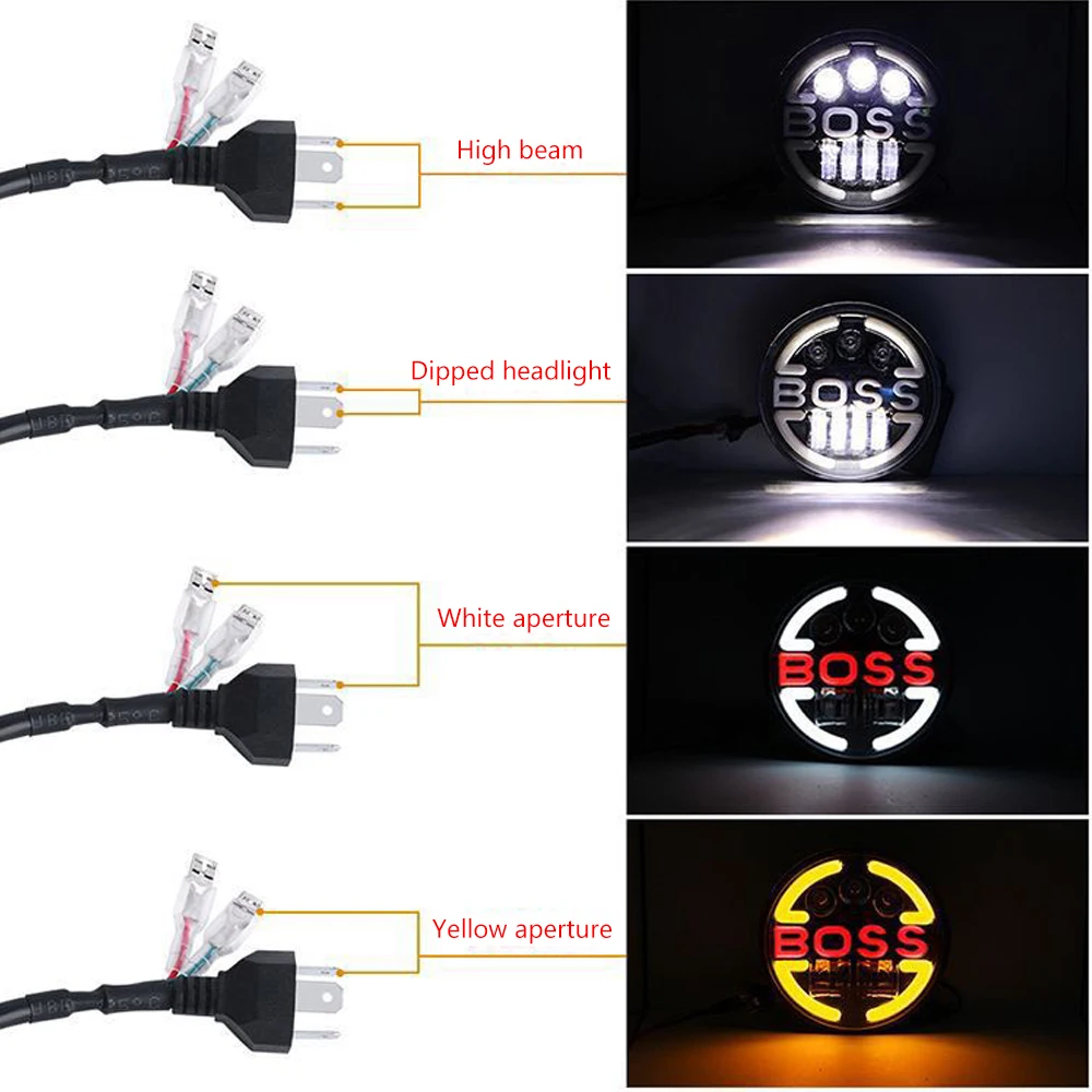 1Pair 7Inch Boss LED Headlights Daytime Running Lights With Aluminium Holder For Wrangler Motorcycle Jeep High-low Beams Turning