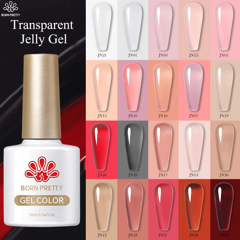 BORN PRETTY 10ML Jelly Nude Gel Nail Polish Translucent Pink Nude Milky Jelly Gel for Summer Nails Soak Off Nail Gel Polish