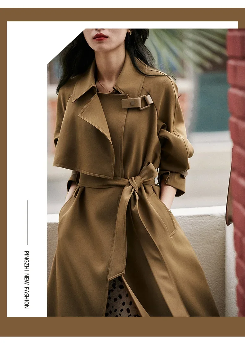 Trench coat feminino de comprimento médio para primavera e outono moda senhora do escritório casaco drapeado blusão casacos trench coat para mulher