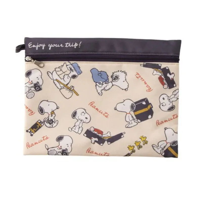 Bolsa de Maquiagem Portátil Leve com Zíper e Estampa Completa do Snoopy, Ideal para Uso Diário e Viagens