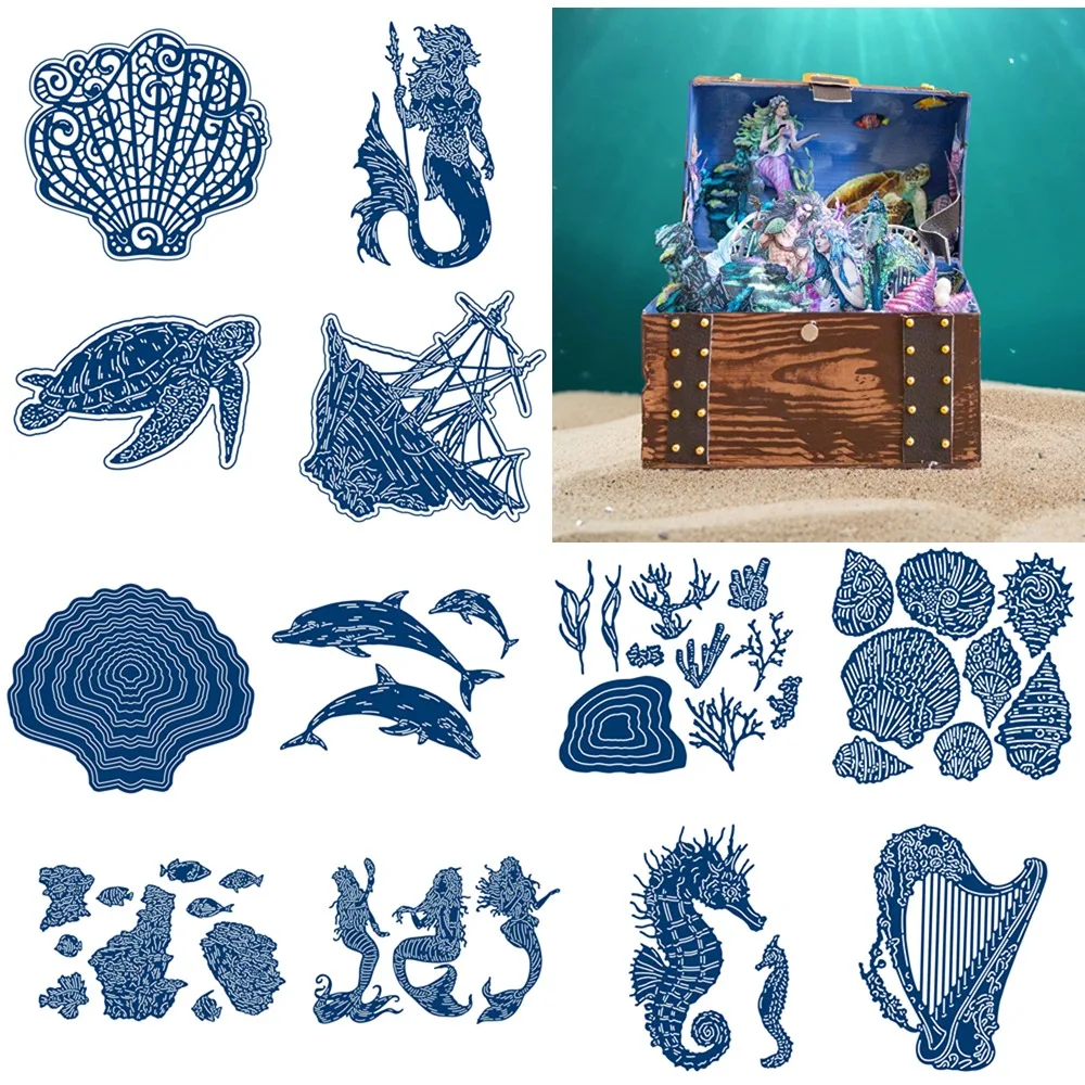 Artistic Hippo And Fried Seahorse Turtle Dolphin Metal Cutting Dies Craft Embossing Make Paper Greeting Card Making Template DIY