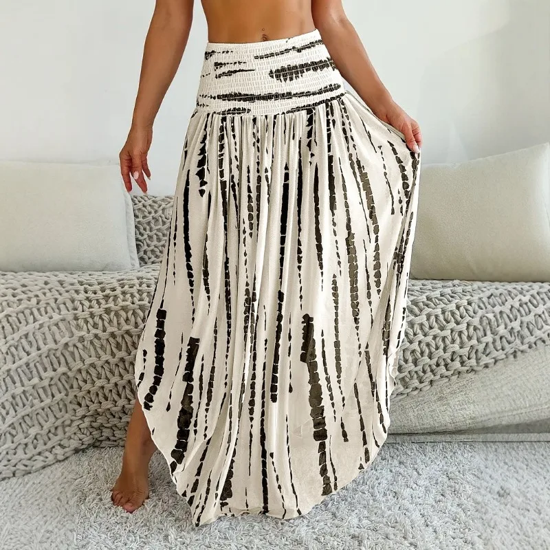 Women's Tie-Dye Smocked Waist High Low Maxi Skirt