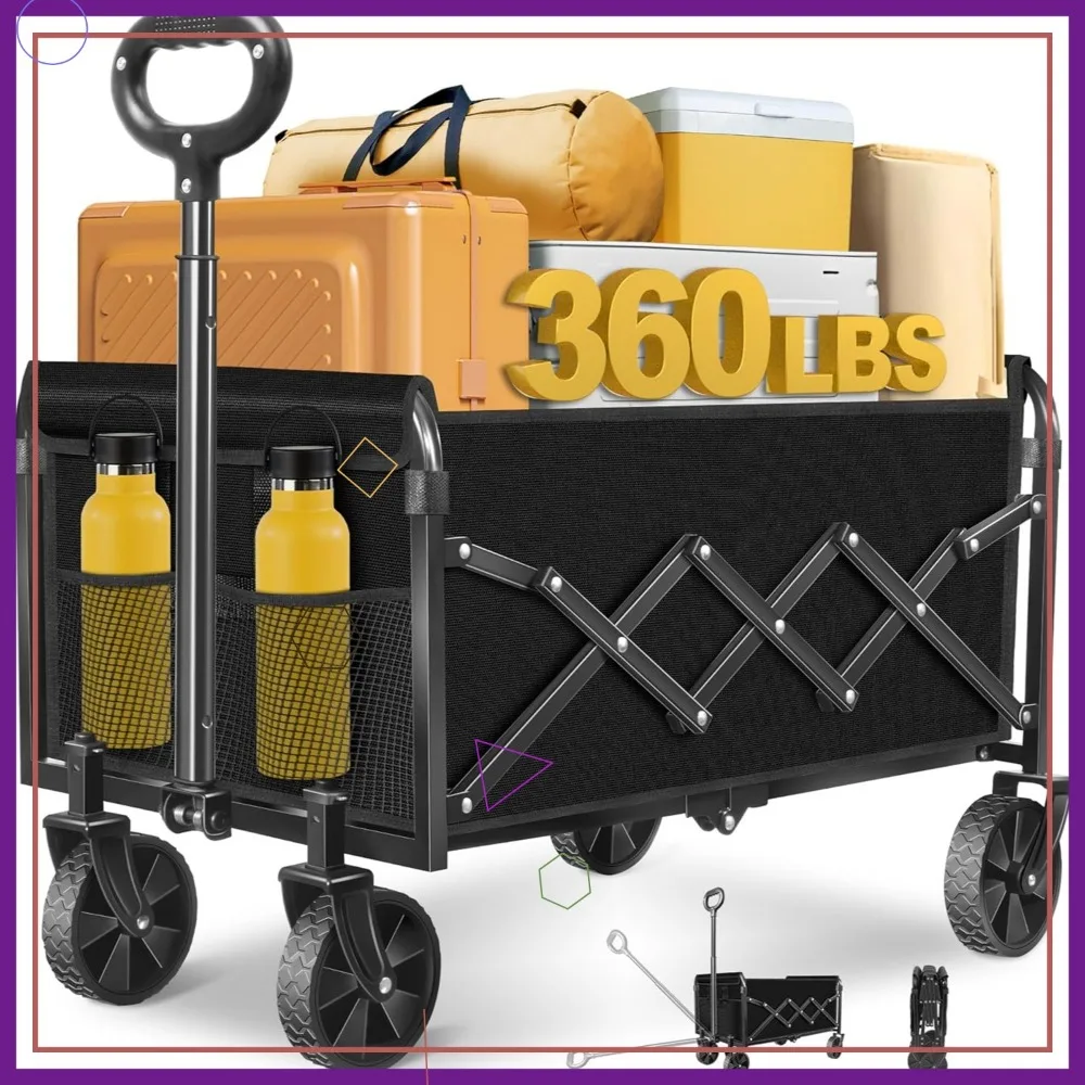 Carro plegable todo terreno con capacidad de 360 LBS, 2 portavasos, portátil para playa, camping, jardín