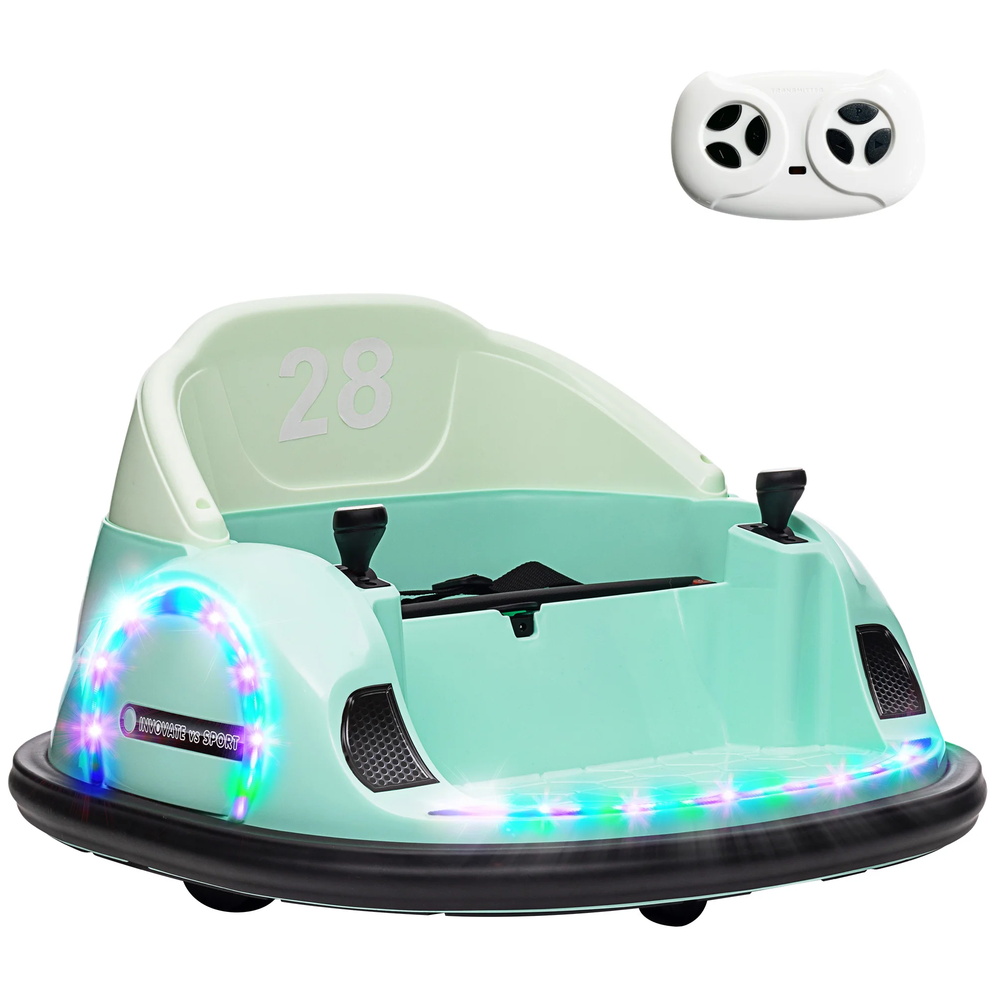 Botsauto, 360° draaibaar, snelheid 2 kilometer per uur, LED-verlichting, muziekspeaker, groen, kinderspeelgoedauto, elektrische botsauto