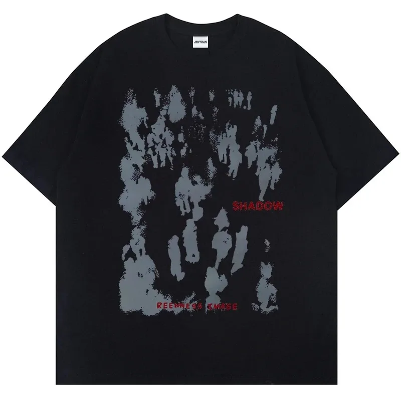 Silhouette Print T Shirt Streetwear Casual Cotton Print Top Harajuku Pattern Summer Oversized Short T-shirt Hip-hop T-shirt
