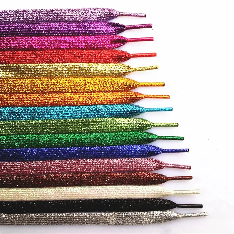 1Pair Glitter Metallic Flat Shoelaces 110cm Shiny Sparkly Glitter Shoe Laces Replacement  Boot Casual Shoes Decorative Laces