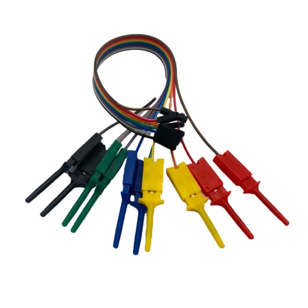 25cm 10 Needle Hook Clamp Kit 5 Color Logic Analyzer Male Head Cable Clamp Probe With Springs At The Front Connect Chips Pins