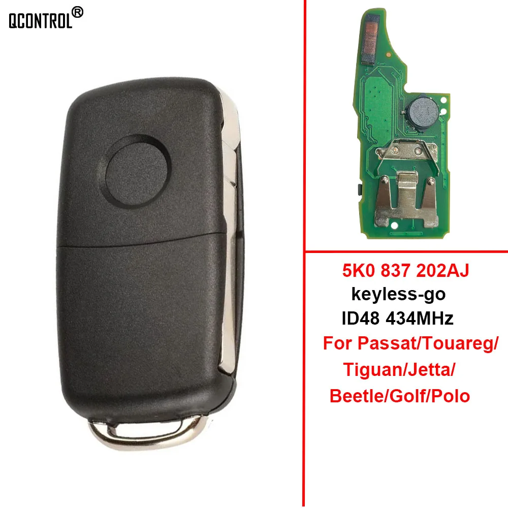 QCONTROL 3T0837202N 5K0837202AJ 5K0837202E Remote Car Key For VW Beetle Eos Golf Jetta Sharan Skoda 434Mhz ID48 Chip Keyless Go