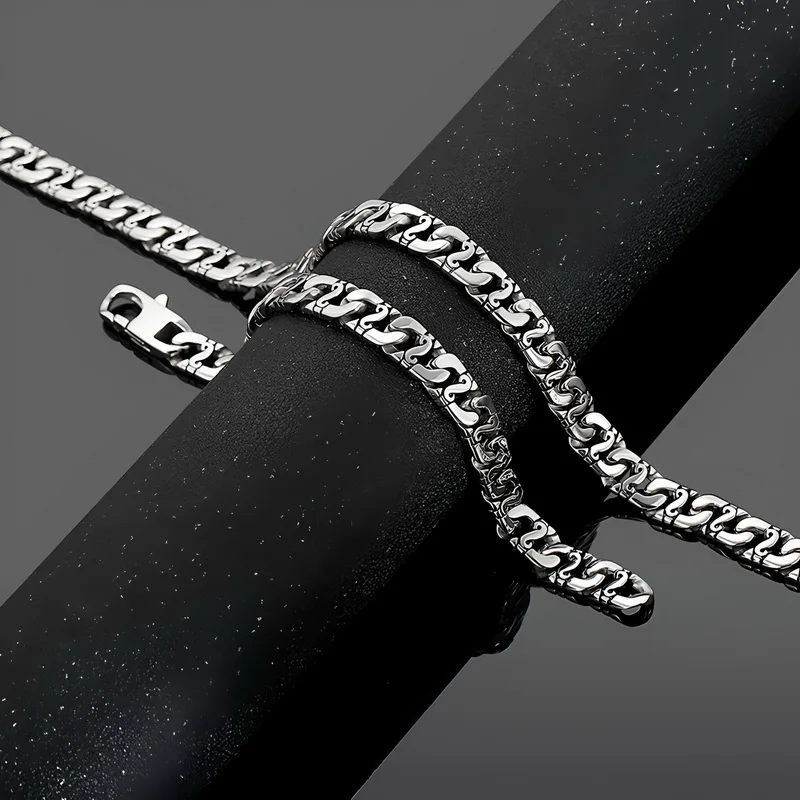 10mm Retro Patterned Stainless Steel Bracelet, Extremely Simple Style Cast Western Style Buckle Necklace