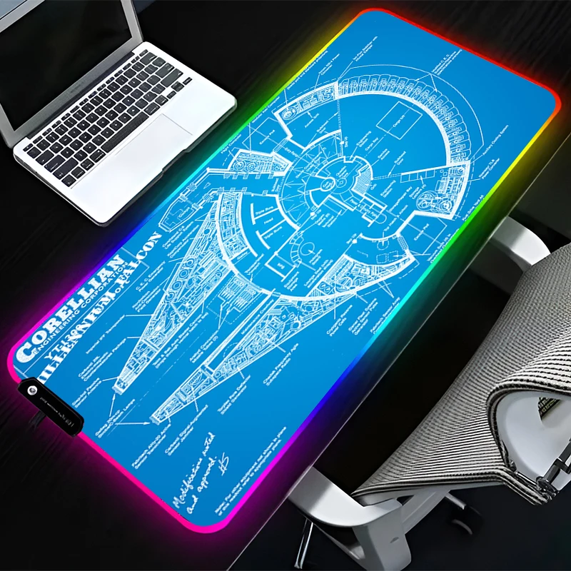 

Spacecraft LED Mouse Pad Star Wars Large Game RGB Mousepad Computer Keyboard Office Desk Pad Laptop Desktop Accessories Non Slip