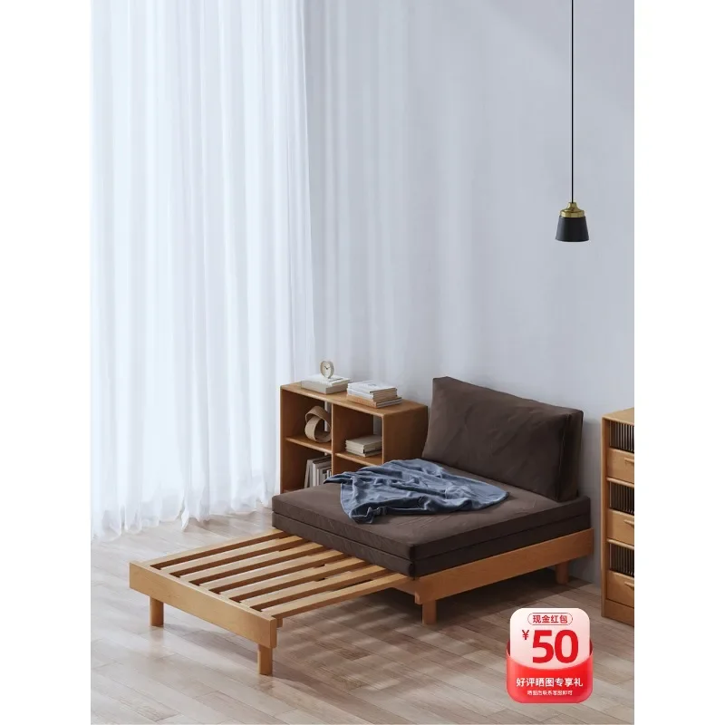 Puppets solid wood pull-out retractable sofa bed folding dual-purpose small apartment living room home new single push-pull bed