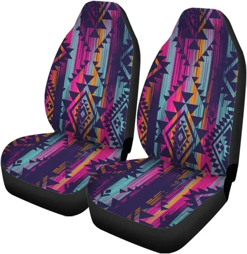 Car Seat Covers Multicolor Tribal Navajo Pattern Aztec Abstract Geometric Ethnic Hipster Set of 2 Auto Accessories Protectors