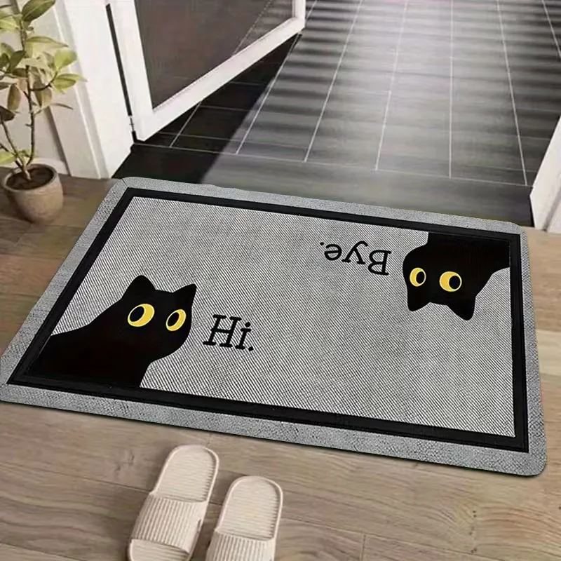 Cartoon Black Cat Entrance Mat Is Used for Door Dining Area Bedroom and Indoor Mats. It Is Easy To Clean and Decorate Carpets