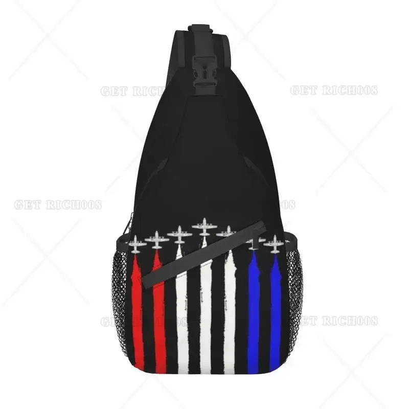 

Cool Red White Blue Air Force Flyover Sling Bag for Traveling Men's Pilot Air Fighter Chest Crossbody Backpack Shoulder Daypack
