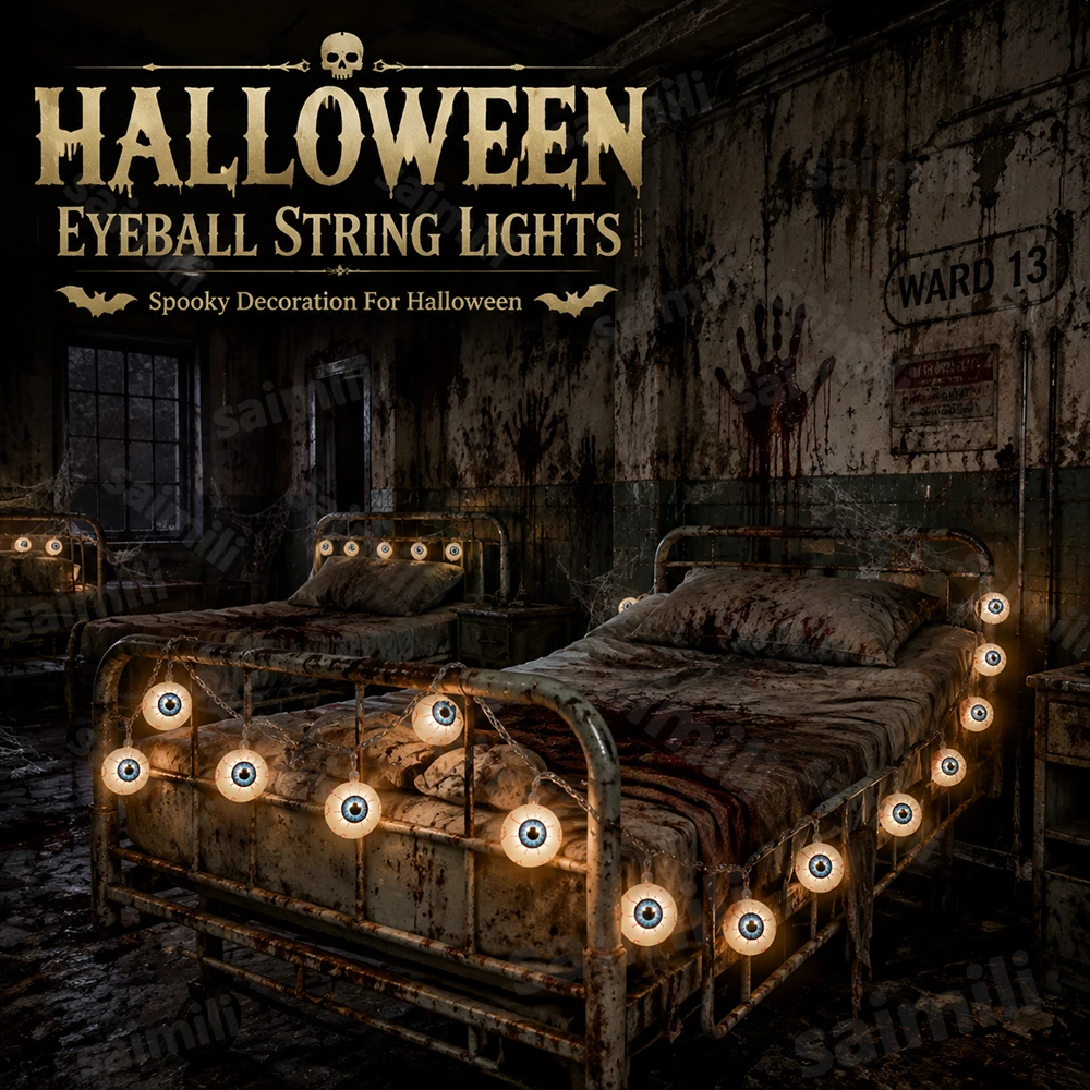 Battery Halloween Eyeball LED String Lights 10/20LED Creepy Glow For Home Fireplace Porch Haunted House Holiday Party Decor