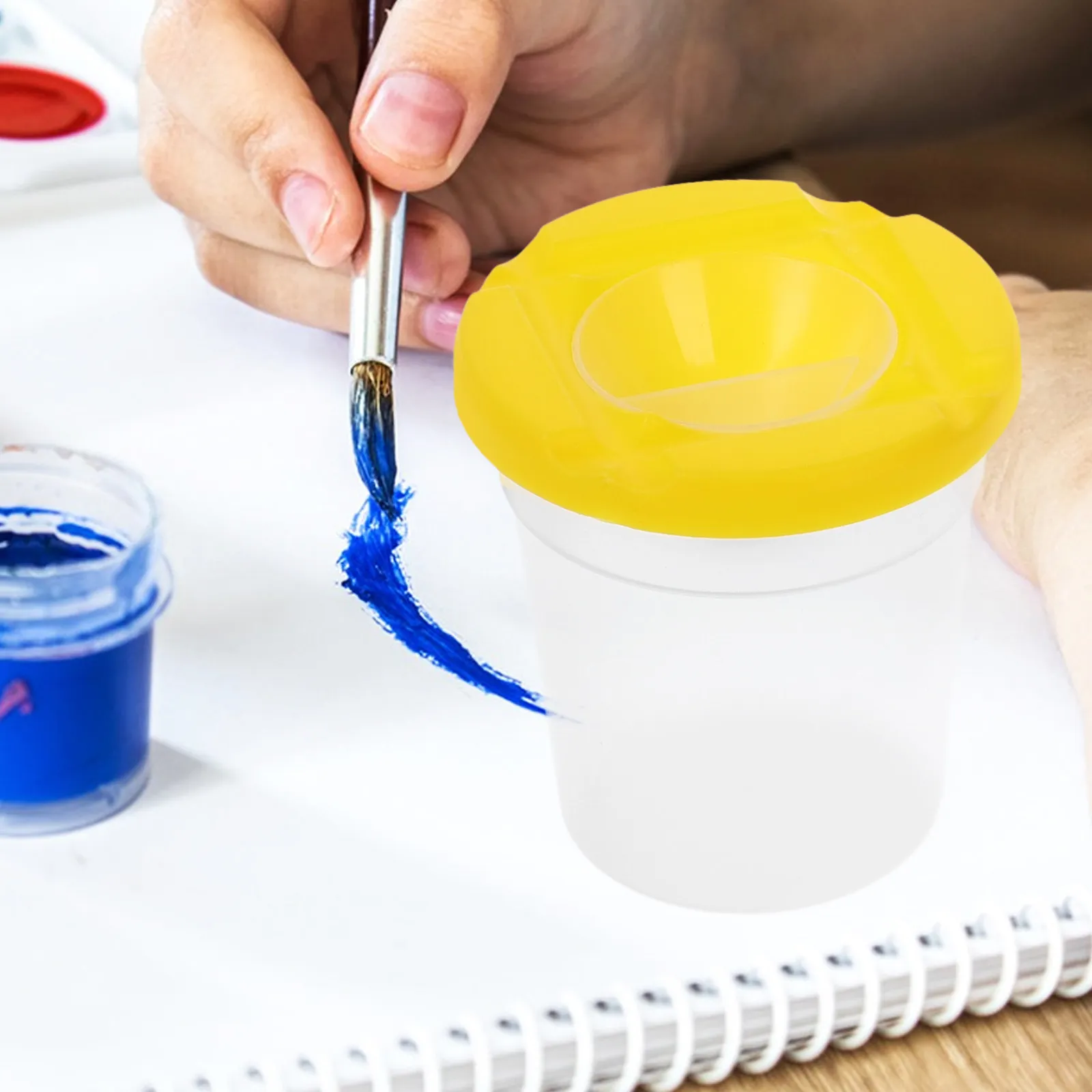 6Pcs Lightweight Transparent Paint Cups Plastic Spill Proof Leak Proof Brush Holder for Students Artists Watercolor Oil
