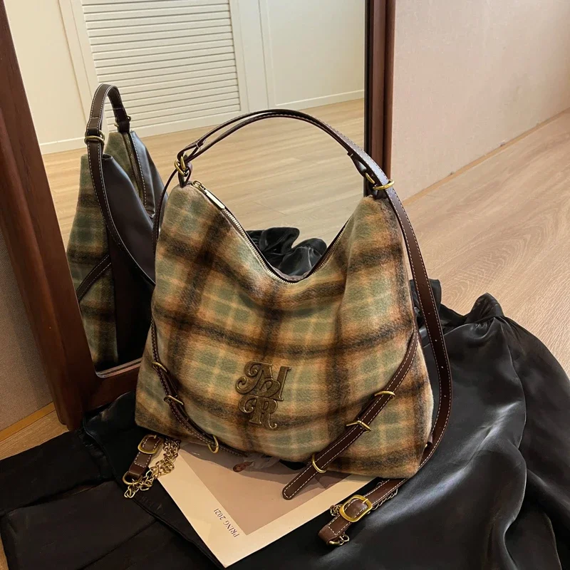 Retro Plaid Women\'s Bag New Fashion Large Capacity Shoulder Bag Simple and Versatile Advanced Design Crossbody Bag