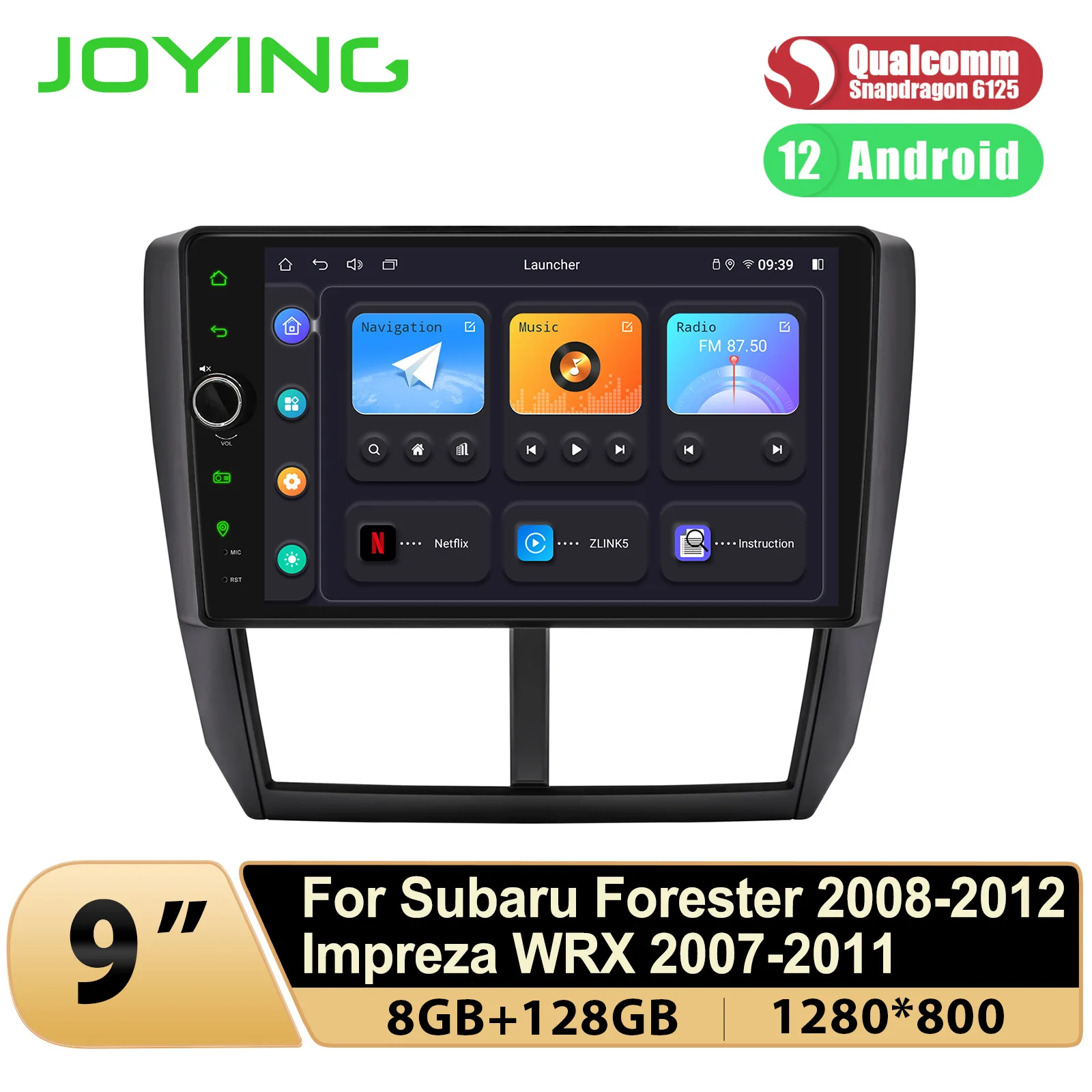 Joying 9 Inch 8G 128G Android 12 Car Radio Stereo With Bluetooth 5.1 Carplay  For Subaru Forester WRX 2008-2012 Plug and Play