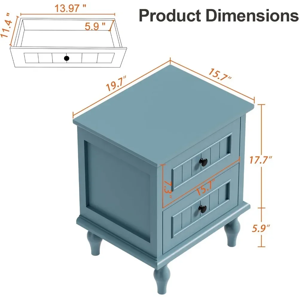 앤티크 스타일 엔드 테이블, 서랍 2 개, 침실용 더 높은 나이트 스탠드, 사이드 테이블, 2 개 세트