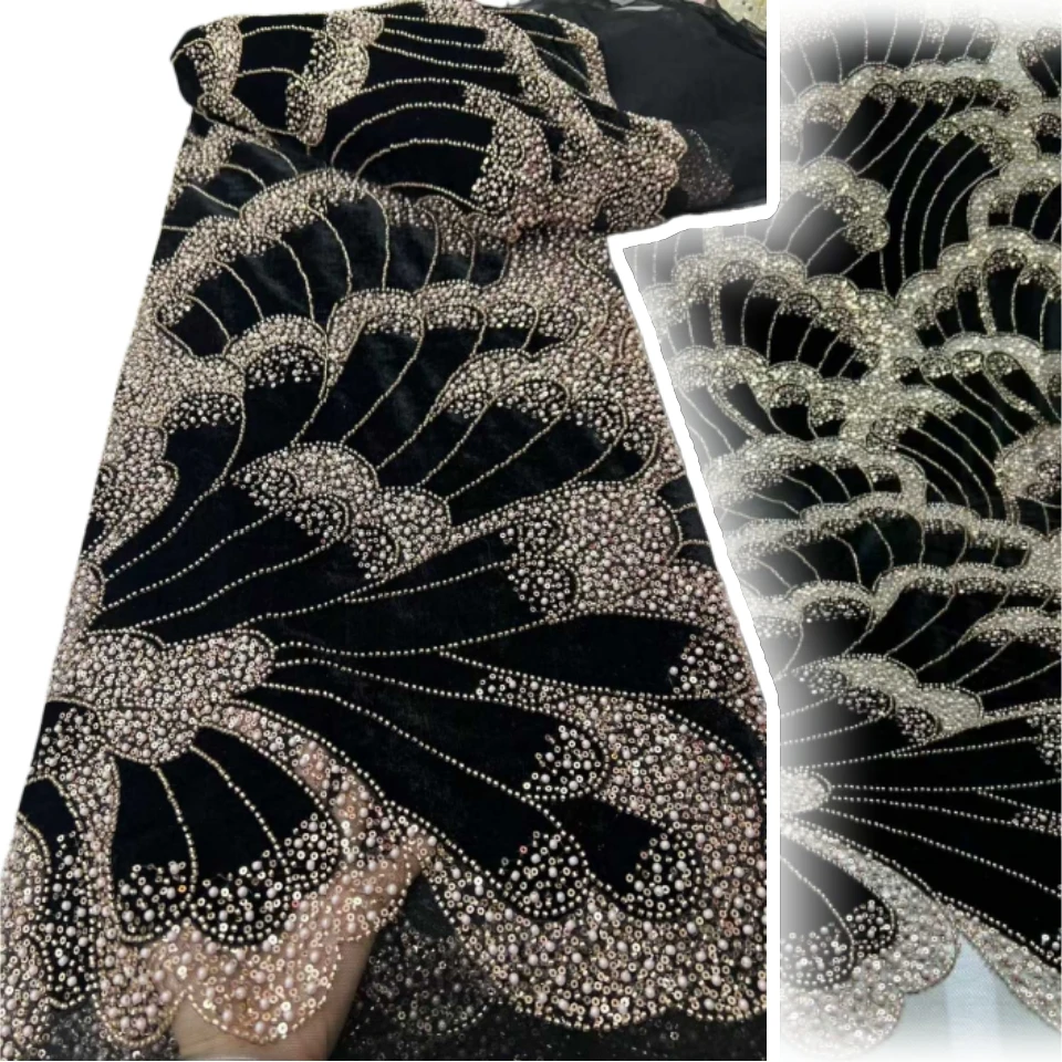 

African Nigerian 2026 Beaded Emboridery Lace High-End Luxury French Sequin Net Lace Fabric for Wedding Party Dress Women SZ1830