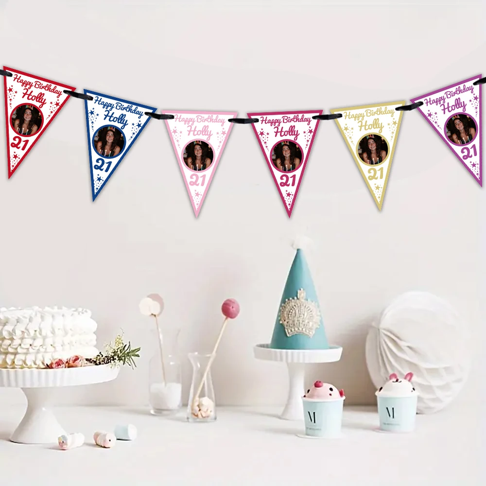 12 قطعة من زينة حفلات أعياد الميلاد القابلة للتخصيص، أسماء صور شخصية للأعمار، أعلام معلقة رومانسية، تتضمن شريط 5 أمتار #5