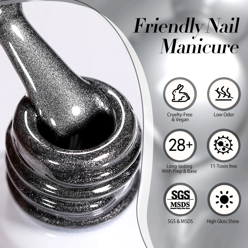 ยาทาเล็บเจลแม่เหล็ก BORN PRETTY 10 มล. สีดำแมวเหมียว แบบกึ่งถาวร ต้องใช้หลอดไฟยูวี/แอลอีดี ลอกออกได้ด้วยการแช่ พร้อมแท่งแม่เหล็ก