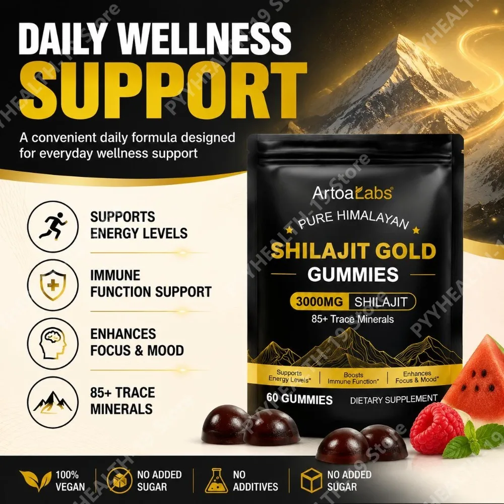 ArtoaLabs Shilajit Gold Gummies 3000mg 85+ Trace Minerals For Energy Boost Immune & Focus Mood Support Formula Adult 60 Count