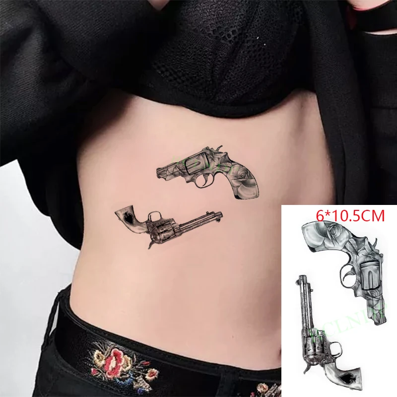 Wodoodporna tymczasowa naklejka tatuaż czarny pistolet AK 47 Tattoo Flash Tatoo fałszywy Transfer wody Tatto dla kobiety mężczyzny