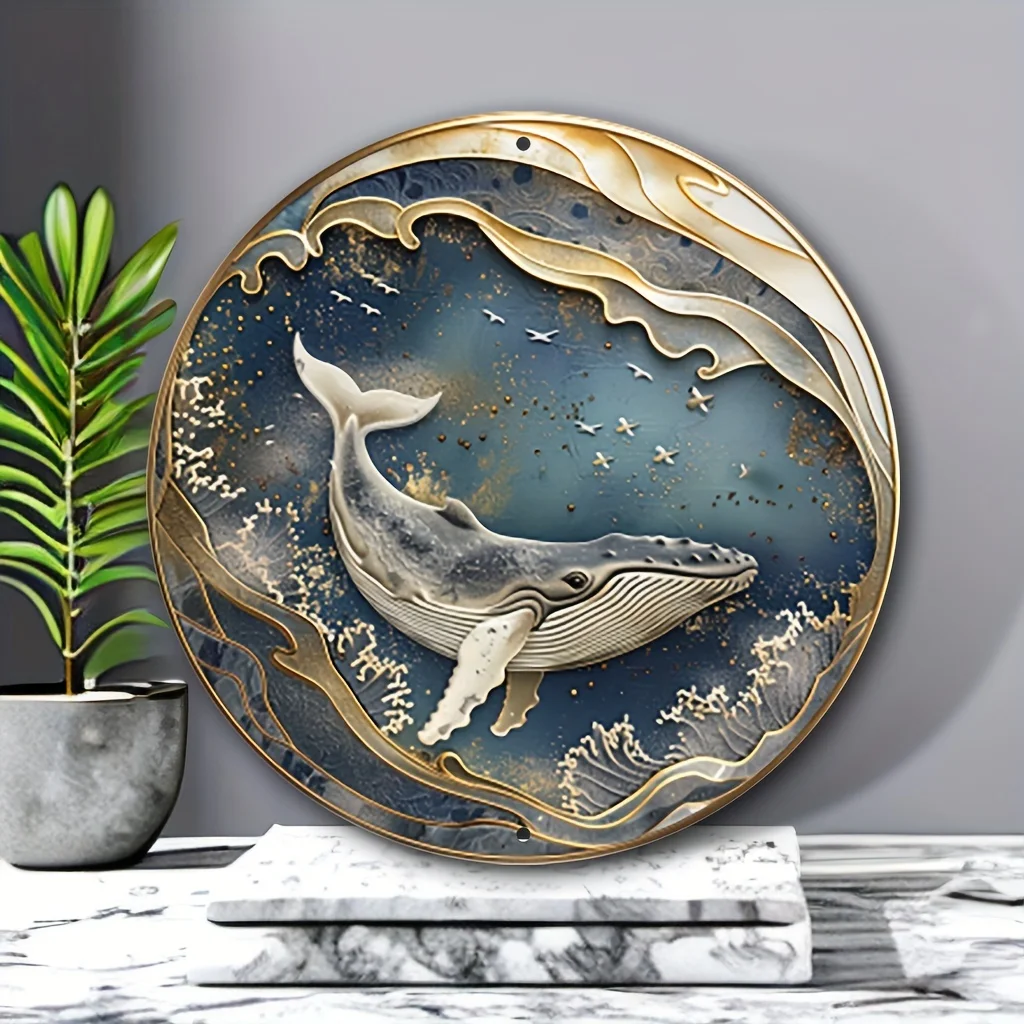 

1pc, Round Aluminum Sign (8 "x8"), Wreath Center, Vintage Whale Trim, Round Metal Sign, Room Trim, Scene Trim, Kitchen Trim