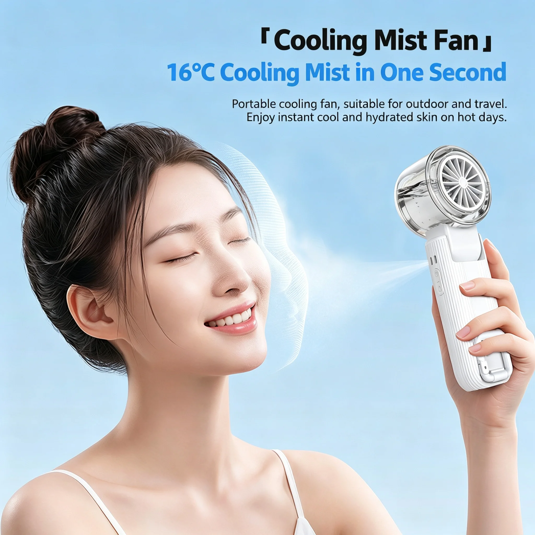 Portable Handheld Misting Fan with Ice Cooling Feature USB Powered Folding Humidifier for Summer 3600mAh Semiconductor Compresse