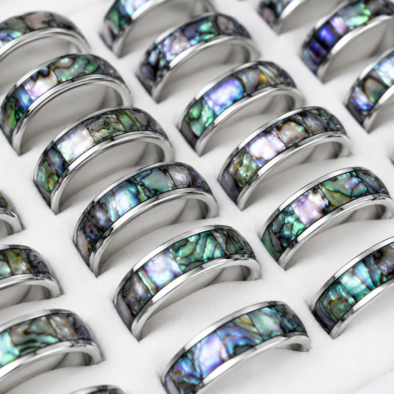 20 Stück Modische Natürliche Muschelringe aus Edelstahl, Nie Verblassend, für Damen und Herren, Schmuck in Großmengen LR4029 – Detail 5
