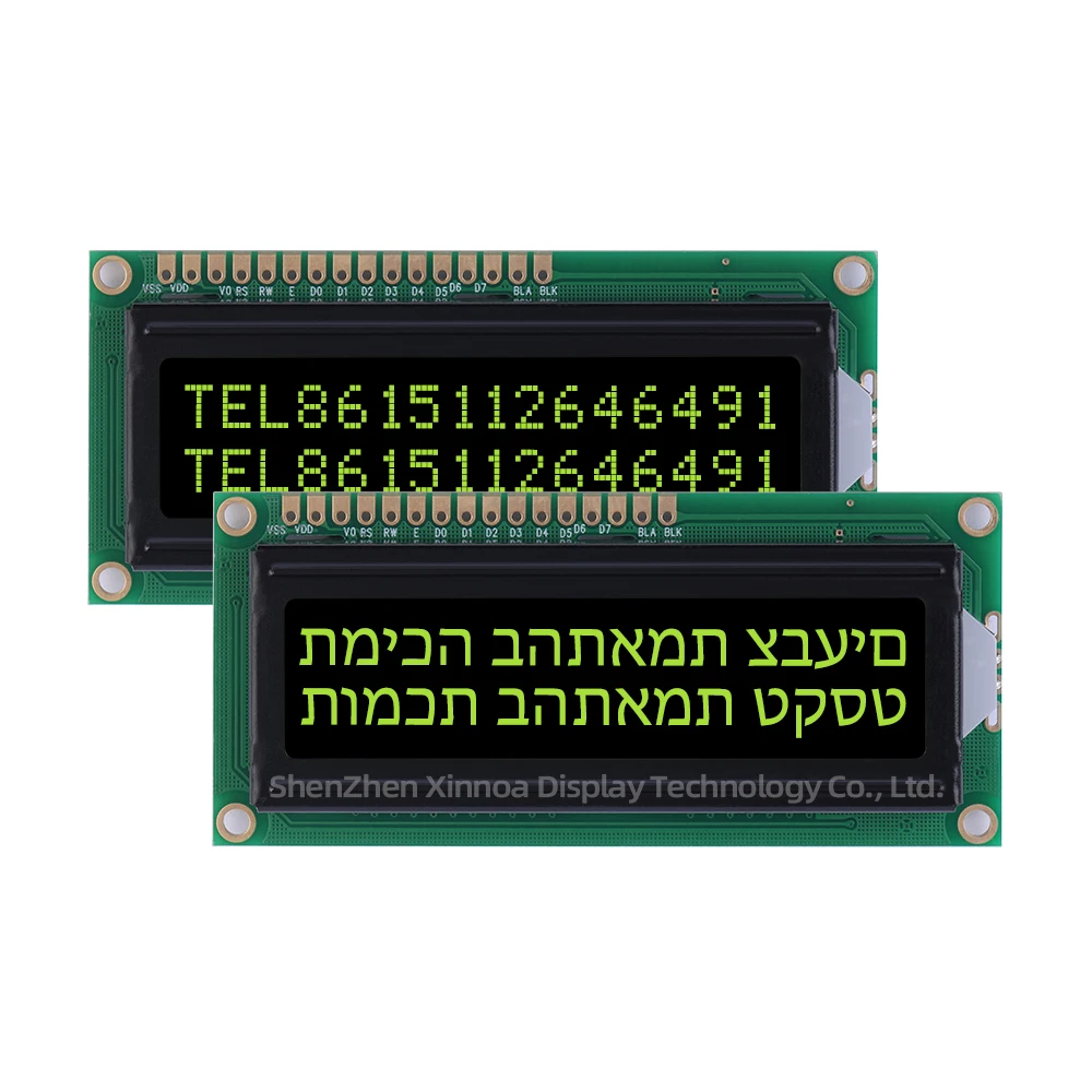 BTN Black Film Ice Blue Multi Character Library ST7066 Controller Full View Wide Temperature 1602W Hebrew Character LCD Screen