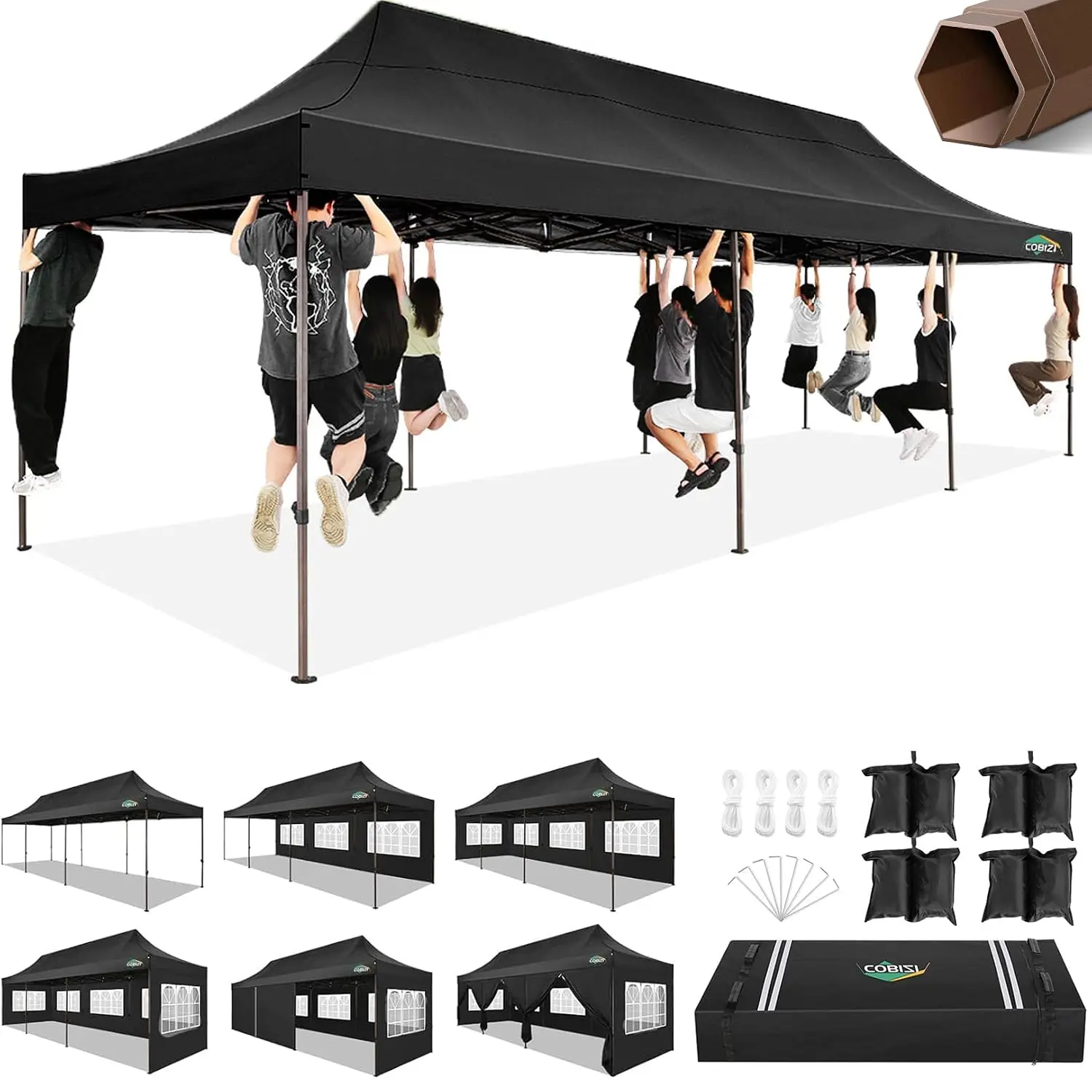 10x30 Pop Up Heavy Duty Canopy with 8 Sidewalls and Hexagonal Legs, Easy up Tent for Party, Wedding and Commercial, Customized