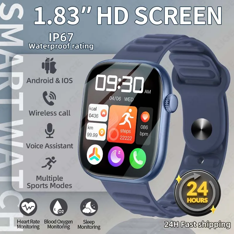 

Умные часы LIGE с множеством спортивных режимов, беспроводными звонками, водонепроницаемостью, голосовым помощником, ежедневным мониторингом, для мужчин, новая улучшенная версия.