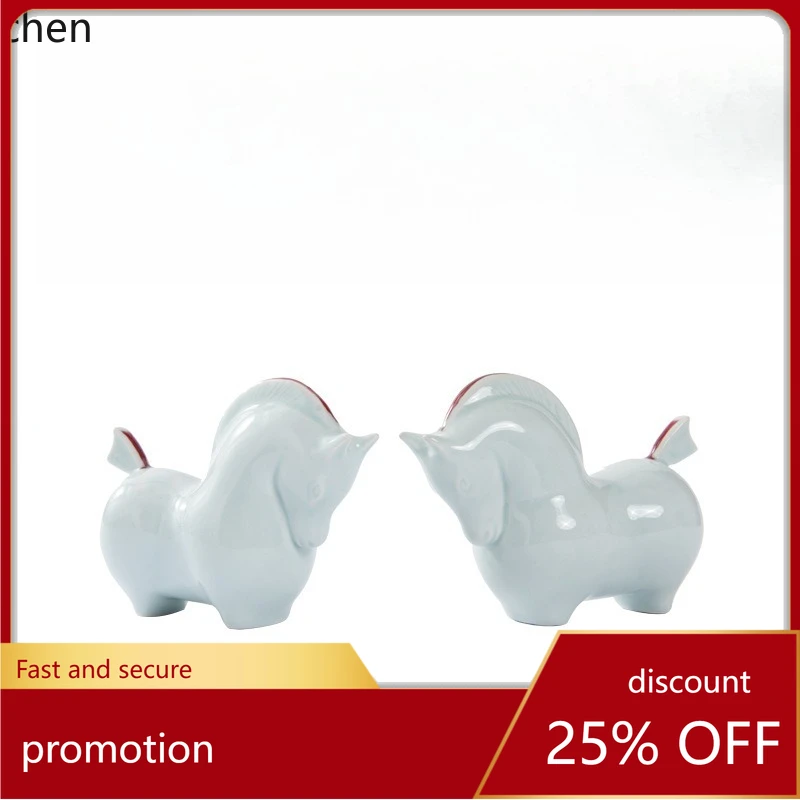 

CZ Luxurious Ceramic Horse Ornament Celadon Model Room Study Room Coffee Table Desk Tea Room Curio Shelf Soft Decoration