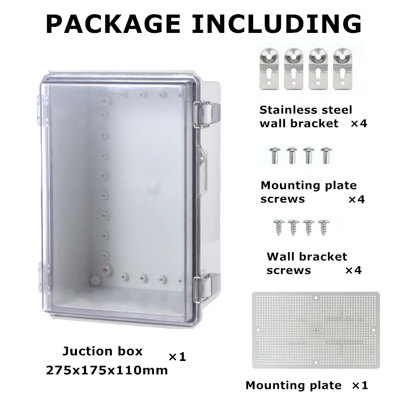 

275x175x110mm IP67 Customized Transparent Cover Enclosure Junction Box ABS Plastic Outdoor Electronic Instrument Hinge Case