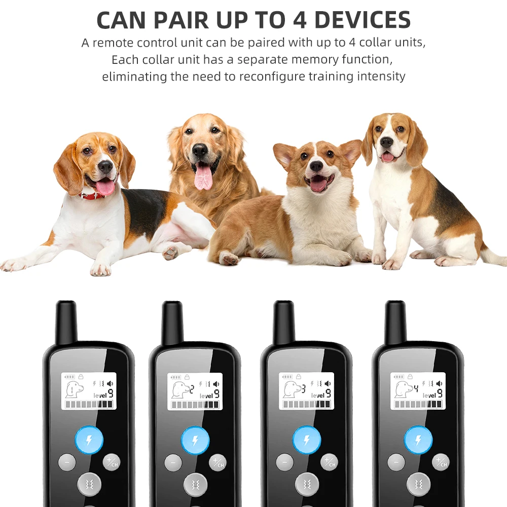 1000M USB Remote Control Black Dog Training Collar Dog Electric Shock Collar Training IP67 Bark Collar 433.45Mhz - 433.85Mhz