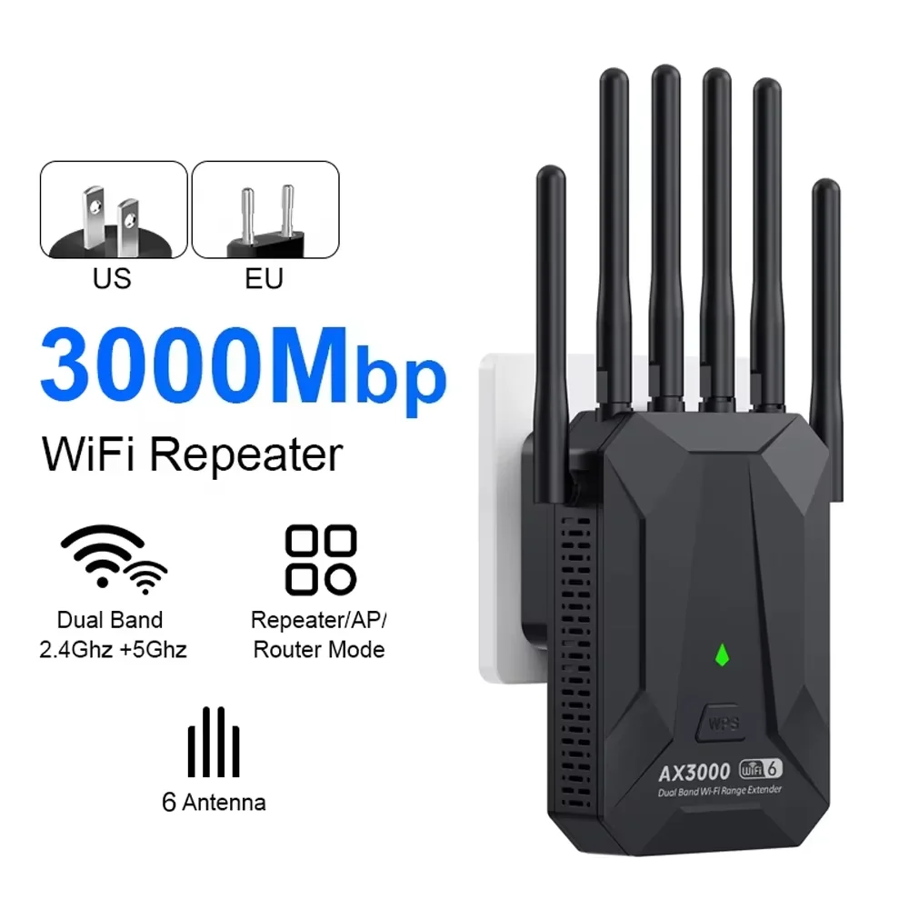 WiFi6 3000Mbps مكرر لاسلكي ثنائي النطاق 2.4Ghz 5 جيجا هرتز موسع واي فاي واي فاي 6 مكبر للصوت طويل المدى إشارة توسيع الداعم #1