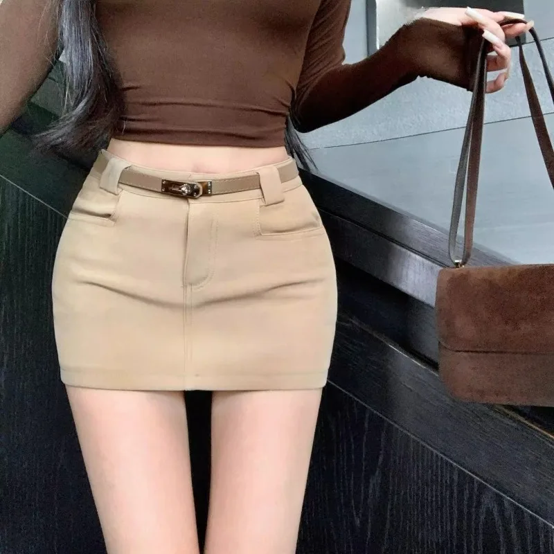 Y2k Sexy Mini Skirt Solid Spring Summer Versatile Vintage Women Skirts Korean Fashion High Waist Slim Faldas Mujer