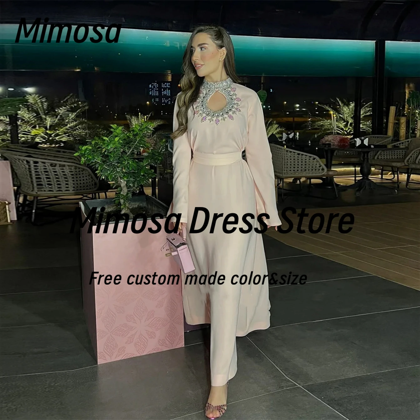 

Mimosa Prom Dresses Beading High Collar فساتين للمناسبات الخاصة Long Sleeves Evening Party Gowns Customized