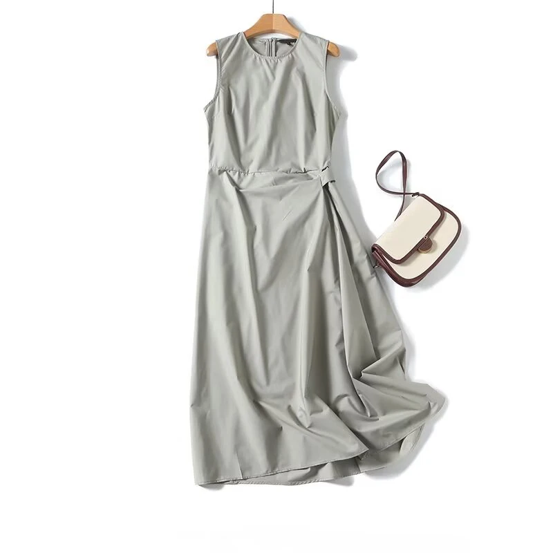 

YENKYE High Quality Women O Neck Sleeveless Side Ruched Tank Midi Dress Elegant Office Ladies Summer Dresses