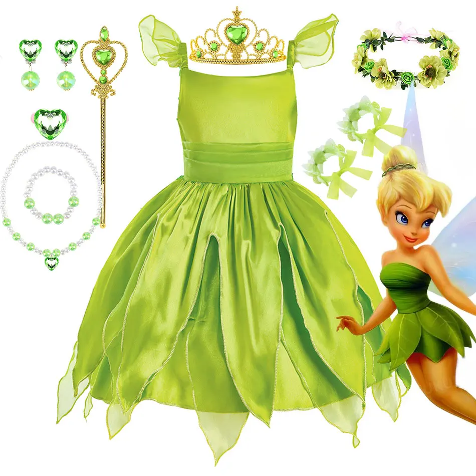 

Disney Fairy Tinker Bell Inspired Costume Play Dress for Toddler Girl Pixie Elf Princess Apparel Carnival Birthday Clothing Robe