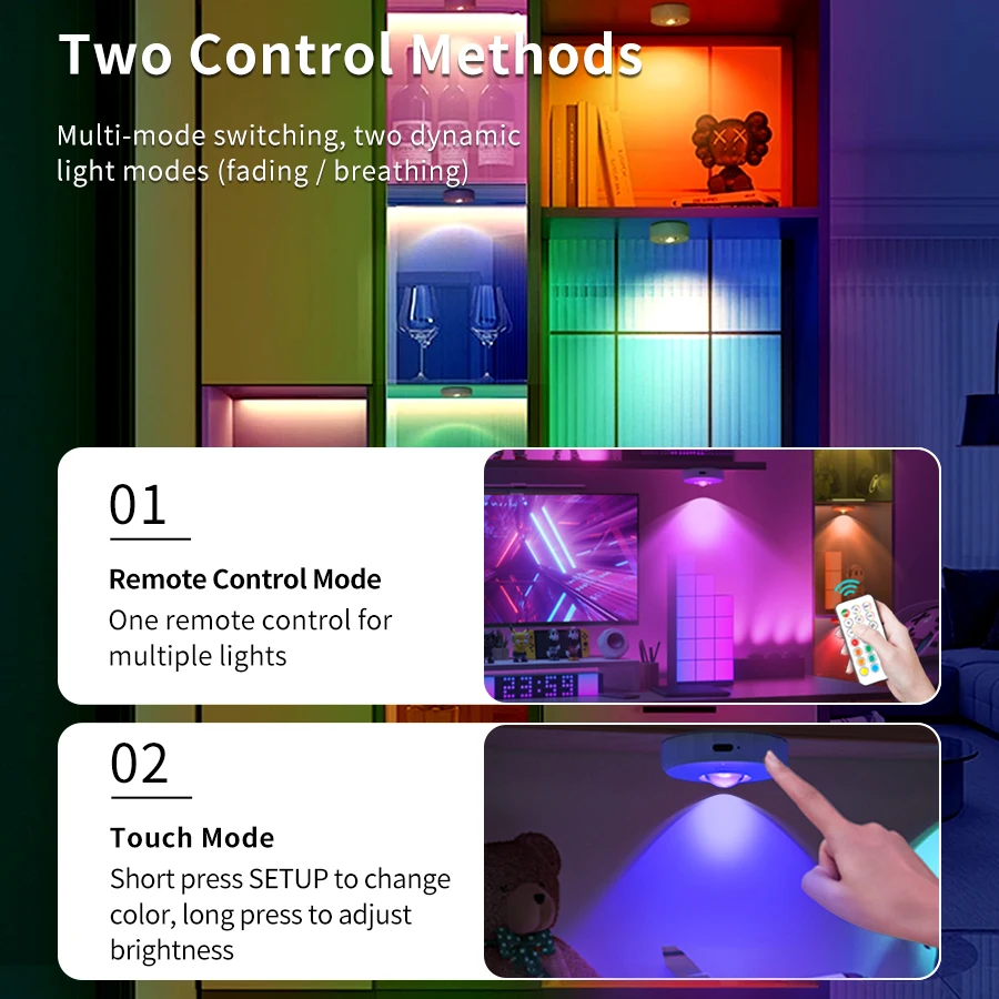 USB قابلة للشحن RGB LED ضوء الليل مع جهاز التحكم عن بعد تحت أضواء الكابين أضواء عكس الضوء لخزانة خزانة المطبخ #2