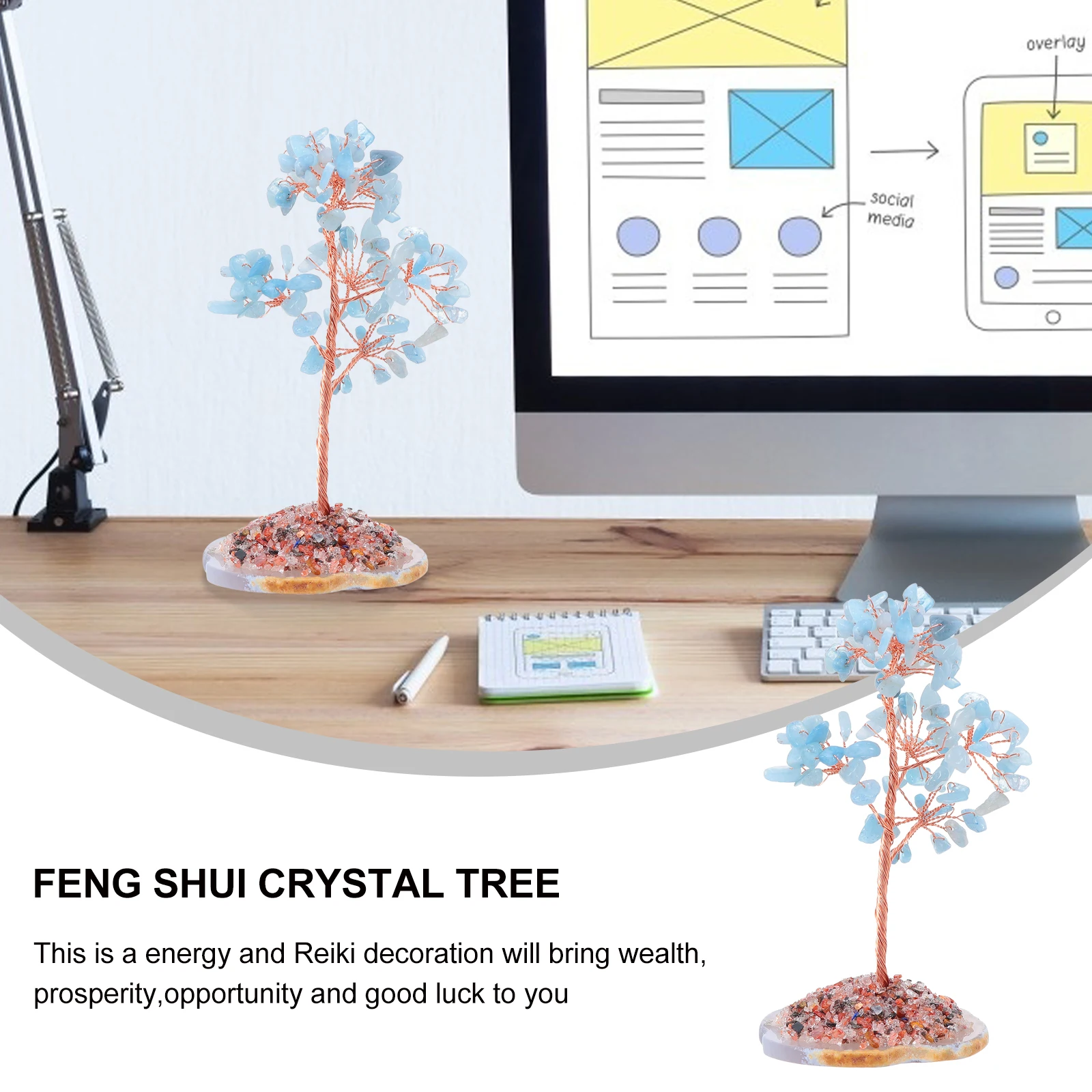 

Wishing Tree Crystal Bonsai Gemstone Base Healing Citrine Quartz Feng Shui Money Fortune Decor Home Office Gift Prosperity