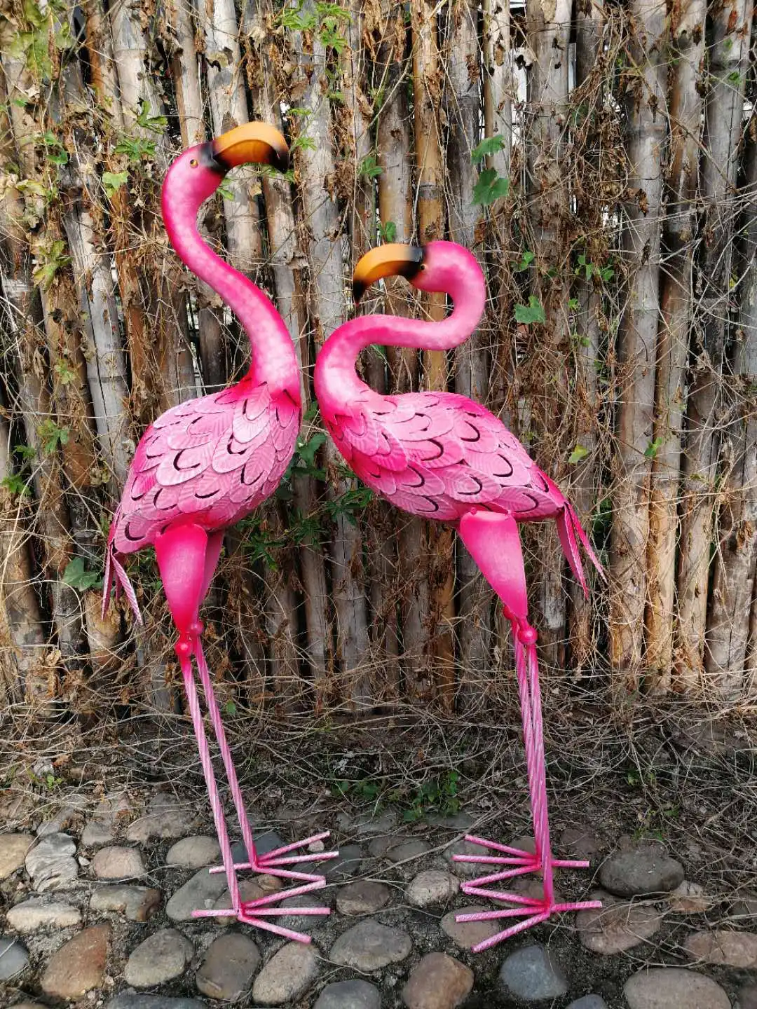 Pair of Tall Pink Flamingo Sculptures Yard Statues Outdoor Garden Balcony Porch Decoration Metal