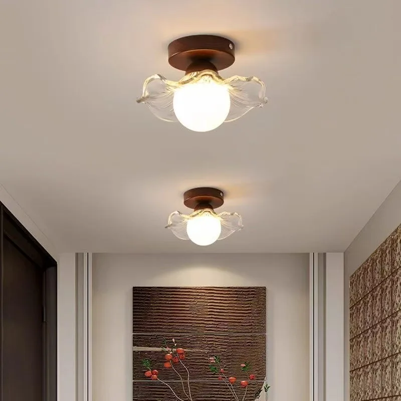 

Medieval aisle corridor light retro walnut color entrance entrance light creative lotus leaf small ceiling light