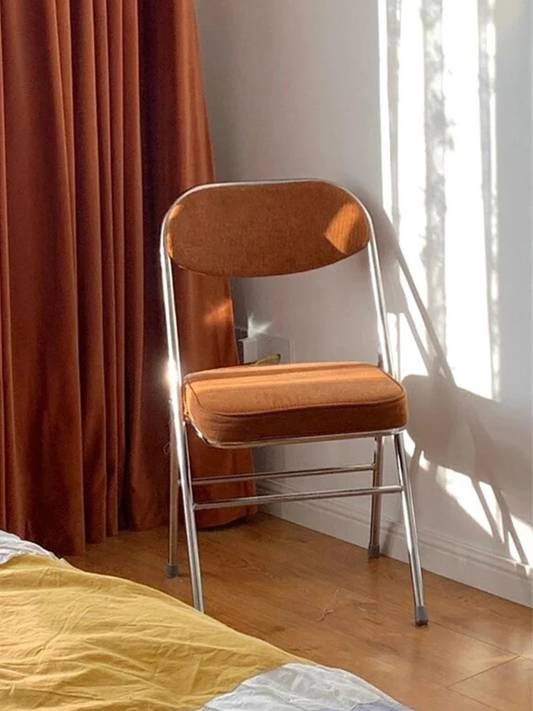

Medieval Home Foldable Dining Chair Bedroom Desk Backrest Dressing Makeup Stool Single Leisure Balcony Lazy