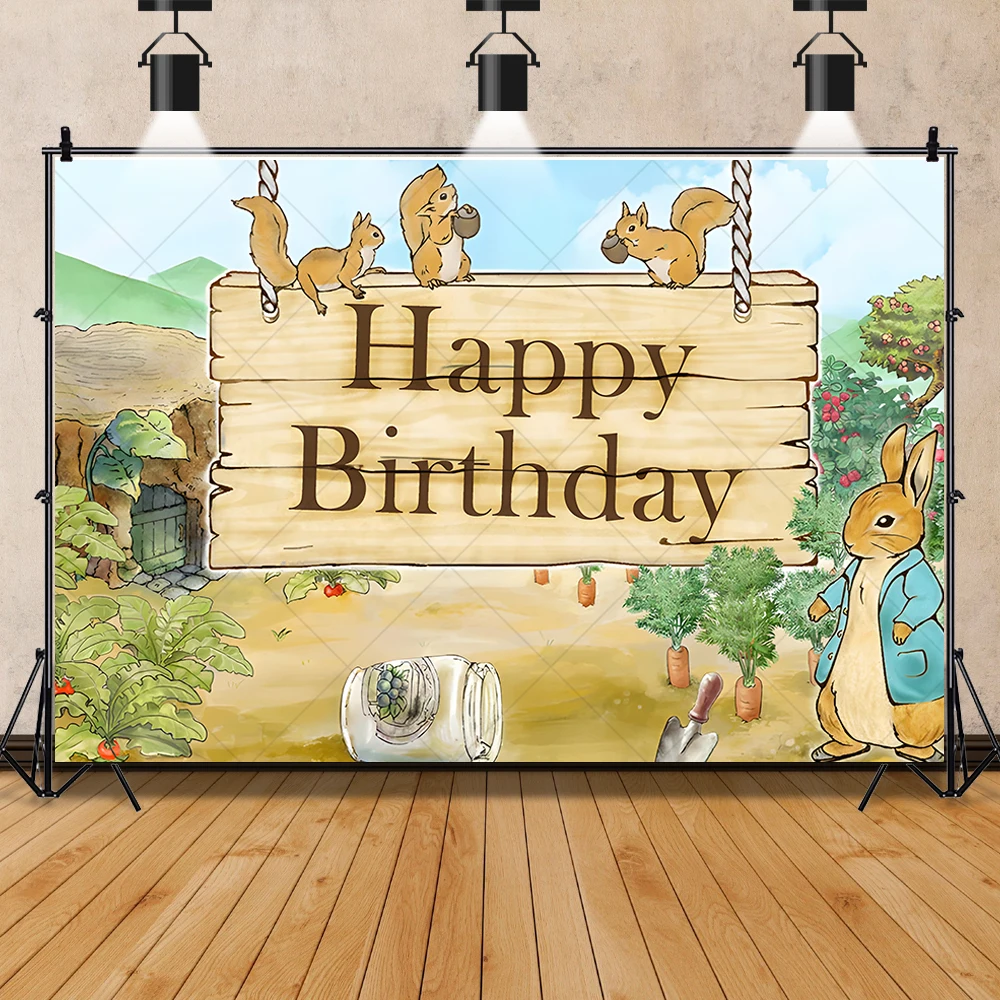 Rabbit In Blue Clothes Vegetable Peter Kid Birthday Party Banner Backdrop Custom Childs Room Photography Poster Decor Background